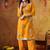 Orangeish yellow organza embroidered kurta set