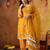 Orangeish yellow organza embroidered kurta set
