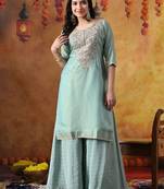 Sapphire blue organza plain sharara set