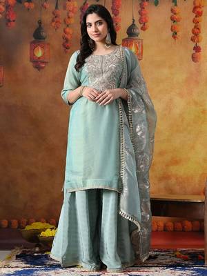Sapphire blue organza plain sharara set 2