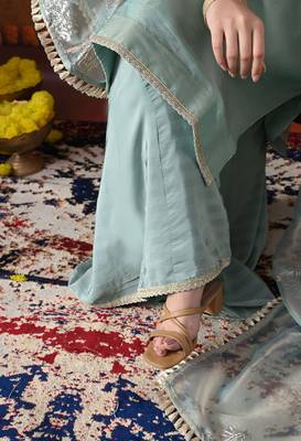 Sapphire blue organza plain sharara set 3