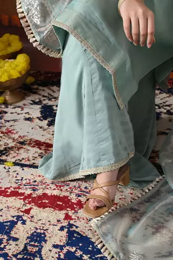 Sapphire blue organza plain sharara set