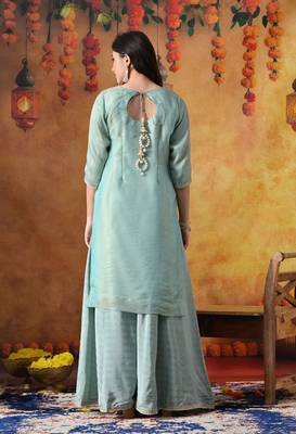 Sapphire blue organza plain sharara set 5