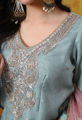 Sky blue organza embroidered sharara set 3