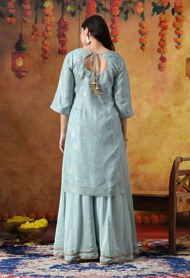 Sky blue organza embroidered sharara set 5