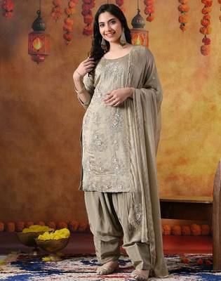 Grey tissue plain kurta set 1