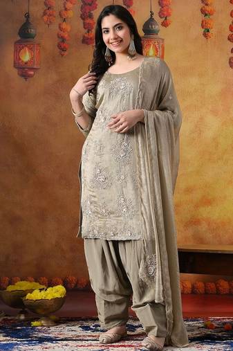 Grey tissue plain kurta set