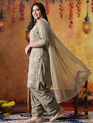 Grey tissue plain kurta set 2