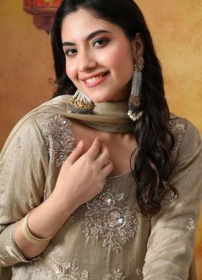 Grey tissue plain kurta set 3