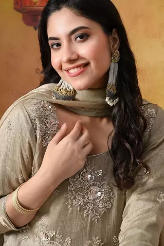 Grey tissue plain kurta set