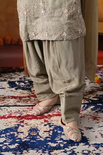 Grey tissue plain kurta set