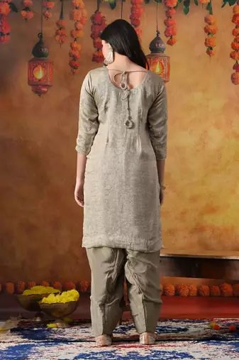 Grey tissue plain kurta set