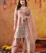 Dark peach organza embroidered kurta set