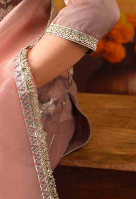 Dark peach organza embroidered kurta set 3