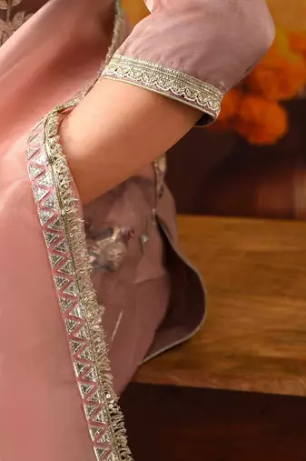 Dark peach organza embroidered kurta set