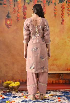 Dark peach organza embroidered kurta set 5