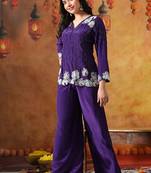 Purple crepe plain indo western