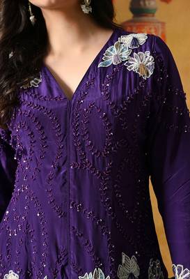 Purple crepe plain indo western 3