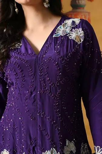 Purple crepe plain indo western