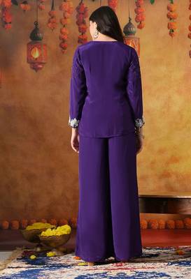Purple crepe plain indo western 4