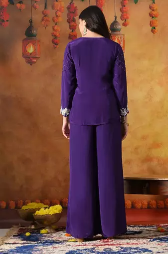 Purple crepe plain indo western