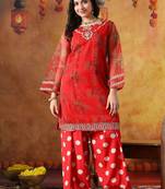 Red organza embroidered kurta set