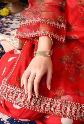 Red organza embroidered kurta set 3