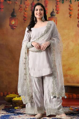 Light pink cotton embroidered kurta set