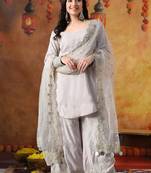 Light pink cotton embroidered kurta set