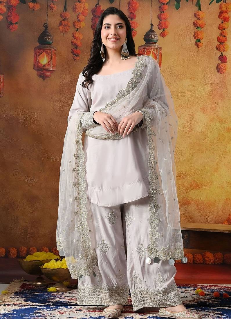Light pink cotton embroidered kurta set
