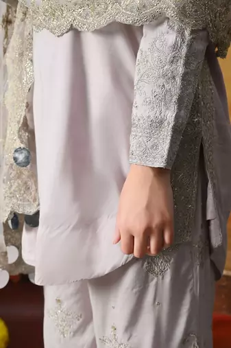 Light pink cotton embroidered kurta set