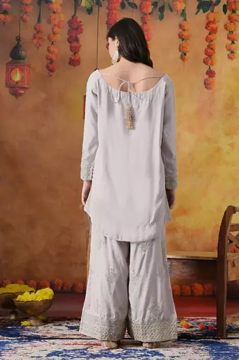 Light pink cotton embroidered kurta set