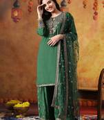 Green cotton embroidered kurta set