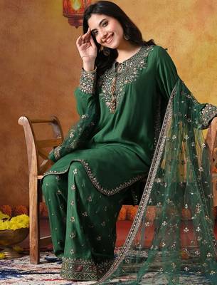 Green cotton embroidered kurta set 4