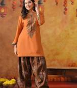 Orange silk embroidered kurta set
