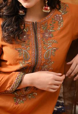 Orange silk embroidered kurta set 4