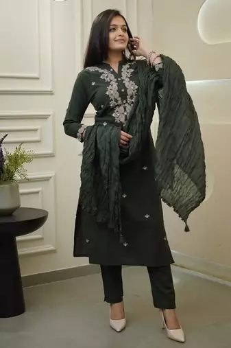 Women Ethnic Motifs Embroidered Regular Thread Work Kurta with Trousers & With Dupatta