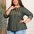 Women's plus  size  wine  rayon foil print  mid thigh length  3/4th  heavy yoke with gather short kurti (green)