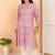 Women's plus size rayon printed straight kurti, mandarin collar, 3/4th sleeves (pink)