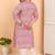 Women's plus size rayon printed straight kurti, mandarin collar, 3/4th sleeves (pink)