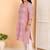 Women's plus size rayon printed straight kurti, mandarin collar, 3/4th sleeves (pink)