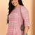 Women's plus size rayon printed straight kurti, mandarin collar, 3/4th sleeves (pink)