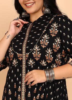 Women's rayon floral printed anarkali kurta (black) 4
