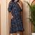 Women's polyester 3/4 sleeve mandarrian collar floral printed anarkali kurta –( blue)