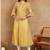 Women's poly cotton 3/4 sleeve anarkali kurti with pom pom lace & embroidery (yellow)