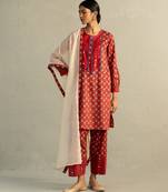Red printed cotton kurta set