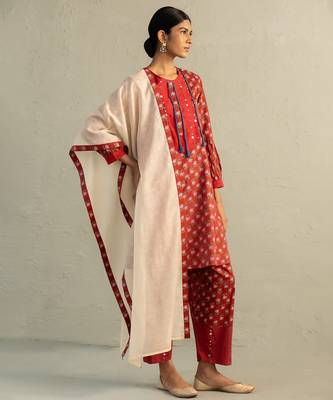 Red printed cotton kurta set 2