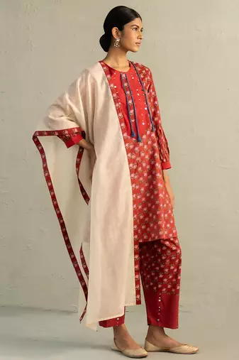 Red printed cotton kurta set