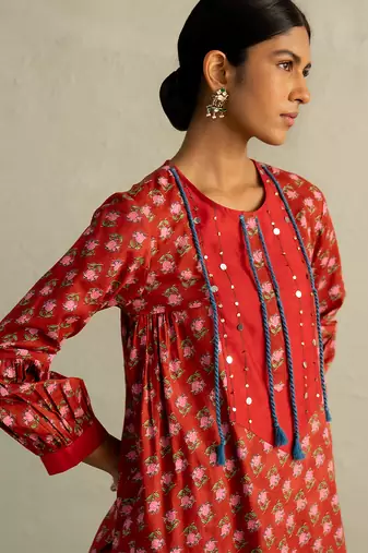 Red printed cotton kurta set
