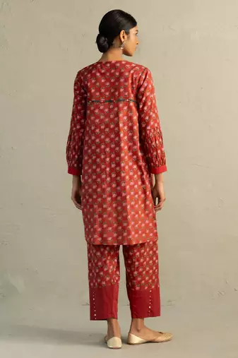 Red printed cotton kurta set